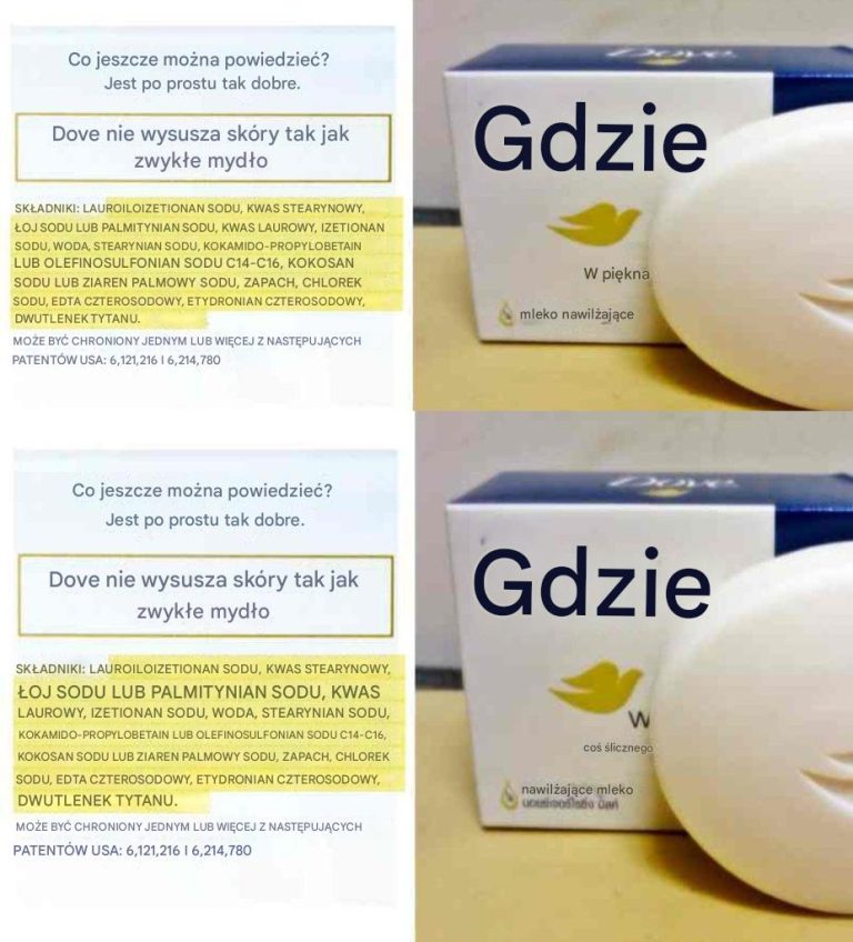 Produkty kosmetyczne Dove są pełne rakotwórczych substancji chemicznych, sztucznych barwników i toksycznych substancji zapachowych